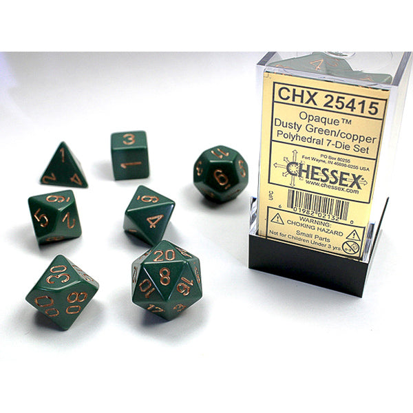 Chessex - Opaque Polyhedral 7 Dice Set Dusty Green w/Gold
