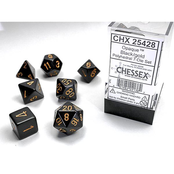 Chessex - Opaque Polyhedral 7 Dice Set Black w/Gold
