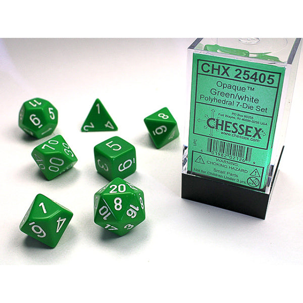 Chessex - Opaque Polyhedral 7 Dice Set Green w/White