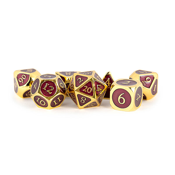 Fanroll - 16mm Metal Polyhedral Dice Set Gold w/ Purple Enamel